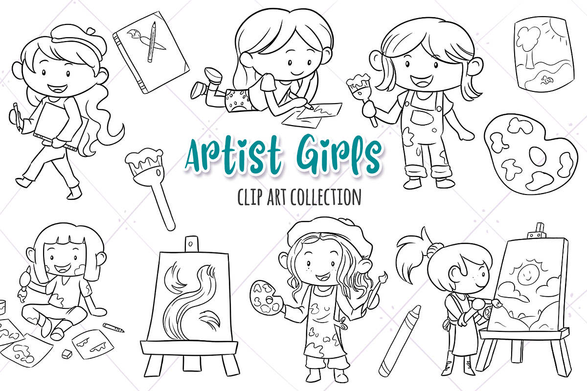 Artist Girls Digital Stamps in Illustrations - product preview 8