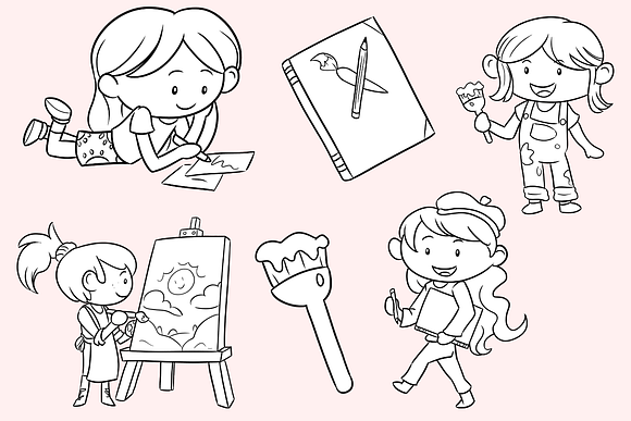 Artist Girls Digital Stamps in Illustrations - product preview 1