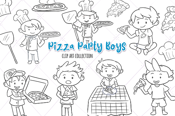 Pizza Party Boys Digital Stamps