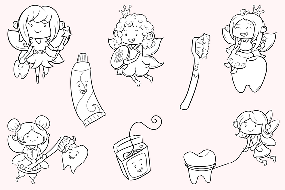 Tooth Fairy Digital Stamps in Illustrations - product preview 1