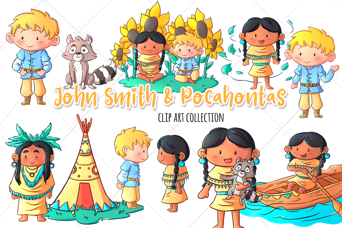 John Smith & Pocahontas Clip Art in Illustrations - product preview 8