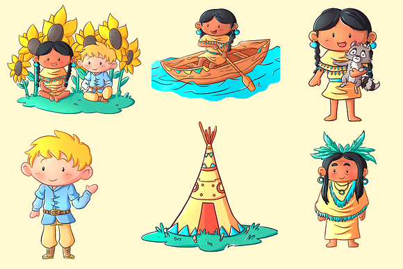 John Smith & Pocahontas Clip Art in Illustrations - product preview 1