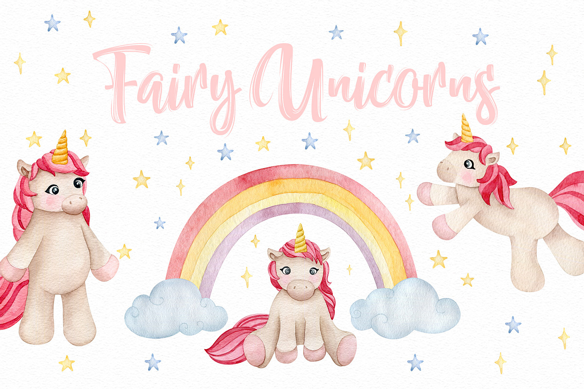 Fairy Unicorns - watercolor set in Illustrations - product preview 8