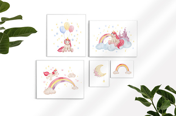 Fairy Unicorns - watercolor set in Illustrations - product preview 1