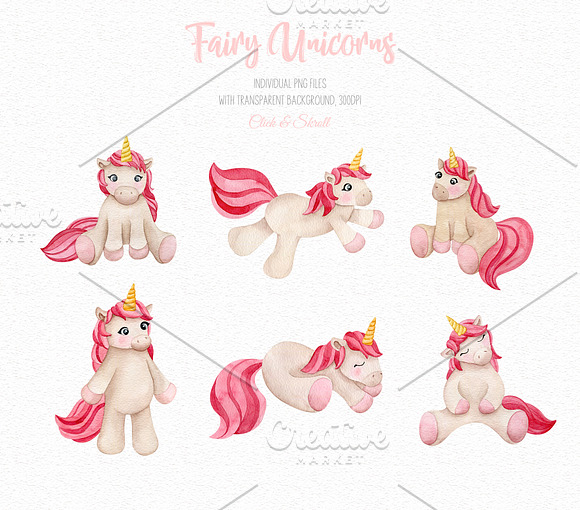 Fairy Unicorns - watercolor set in Illustrations - product preview 2