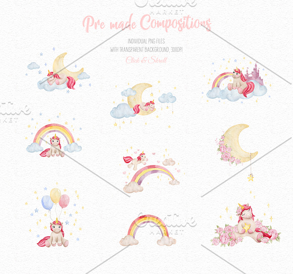 Fairy Unicorns - watercolor set in Illustrations - product preview 3