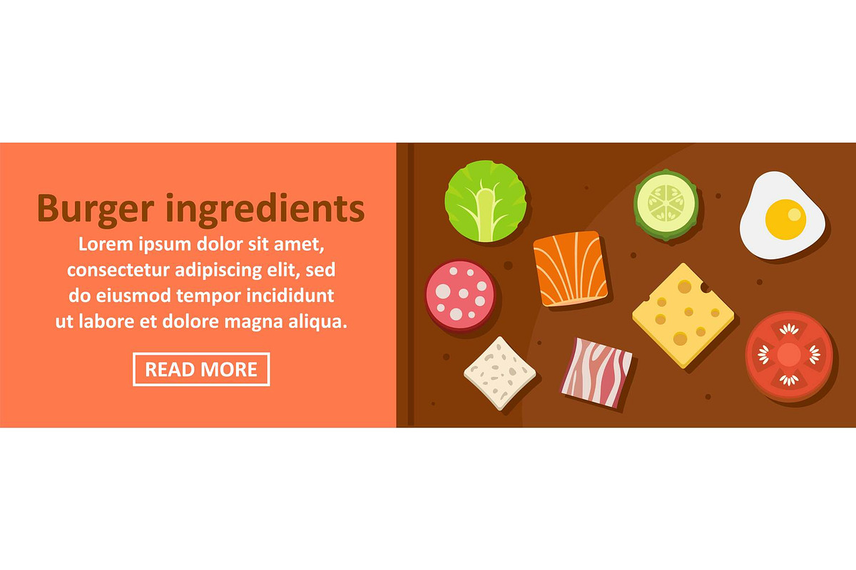 Burger ingredients banner horizontal in Illustrations - product preview 8