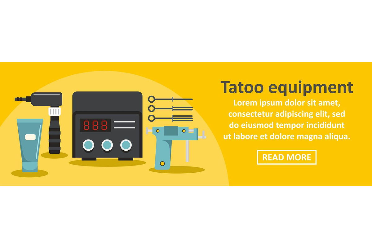 Tattoo equipment banner horizontal in Illustrations - product preview 8