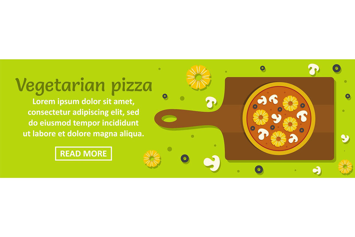 Vegetarian pizza banner horizontal in Illustrations - product preview 8