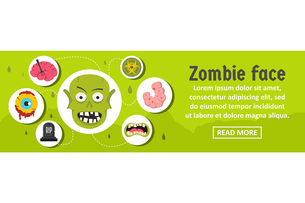 Zombie face banner horizontal in Illustrations - product preview 8