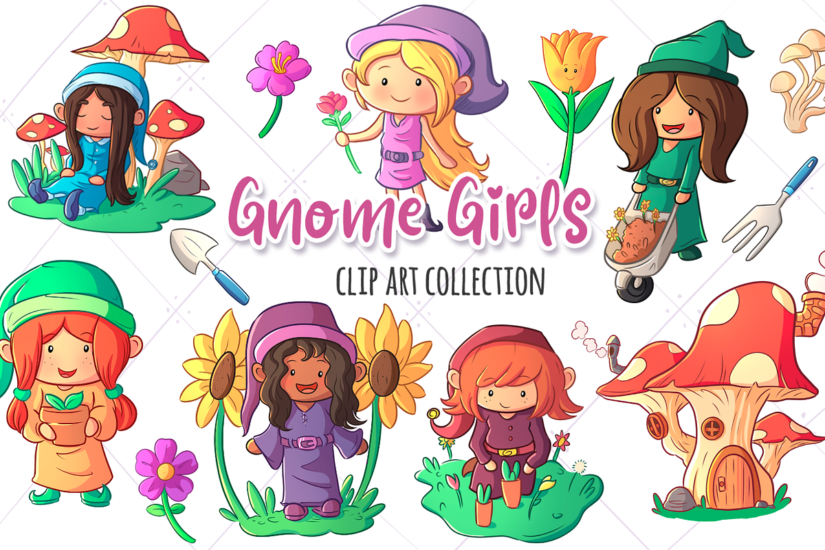 Gnome Girls Clip Art Collection in Illustrations - product preview 8