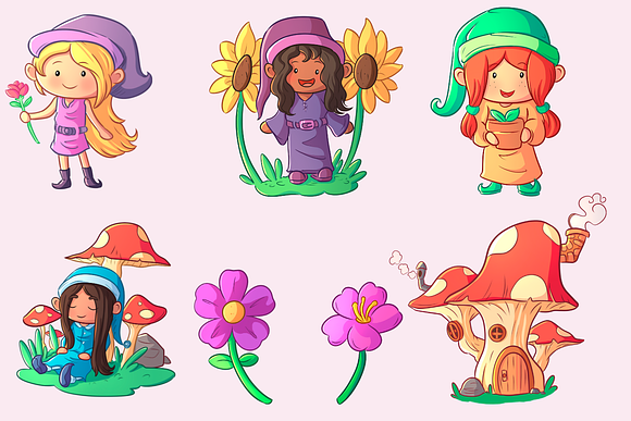 Gnome Girls Clip Art Collection in Illustrations - product preview 1
