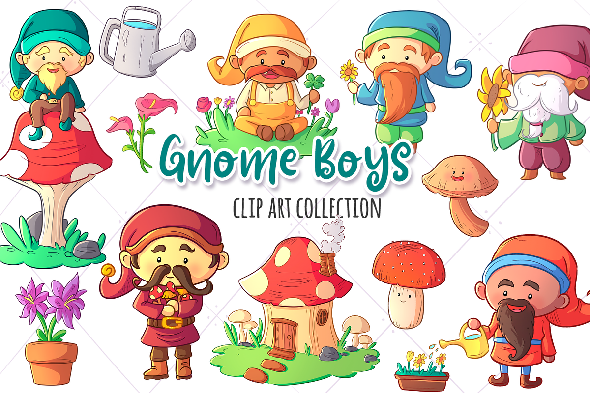 Gnome Boys Clip Art Collection in Illustrations - product preview 8