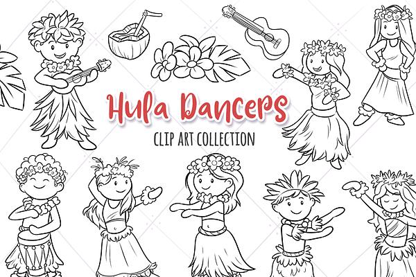 Hula Dancers Digital Stamps
