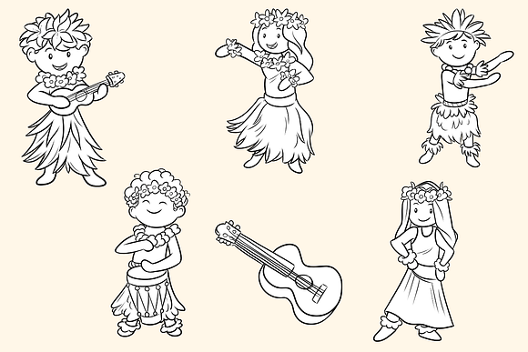 Hula Dancers Digital Stamps in Illustrations - product preview 1