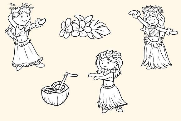 Hula Dancers Digital Stamps in Illustrations - product preview 2