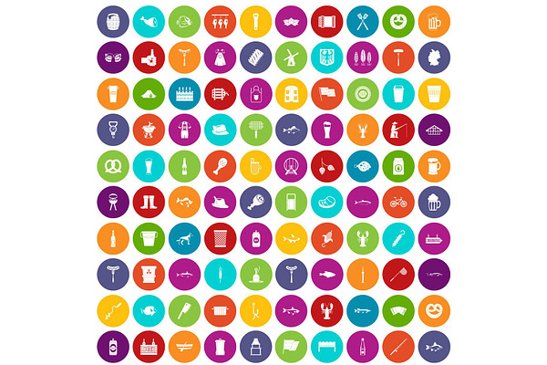 100 beer icons set color