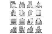 Company Buildings Icons Set on White