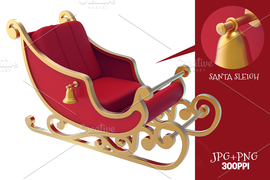 Santa Sleigh 3D Render in Illustrations - product preview 8