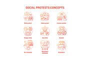 Social protests concept icons set