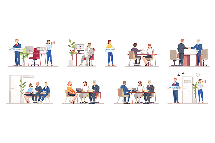 HR agency flat illustrations set in Illustrations - product preview 8