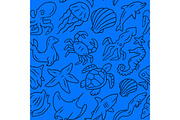 Sea animals vector seamless pattern