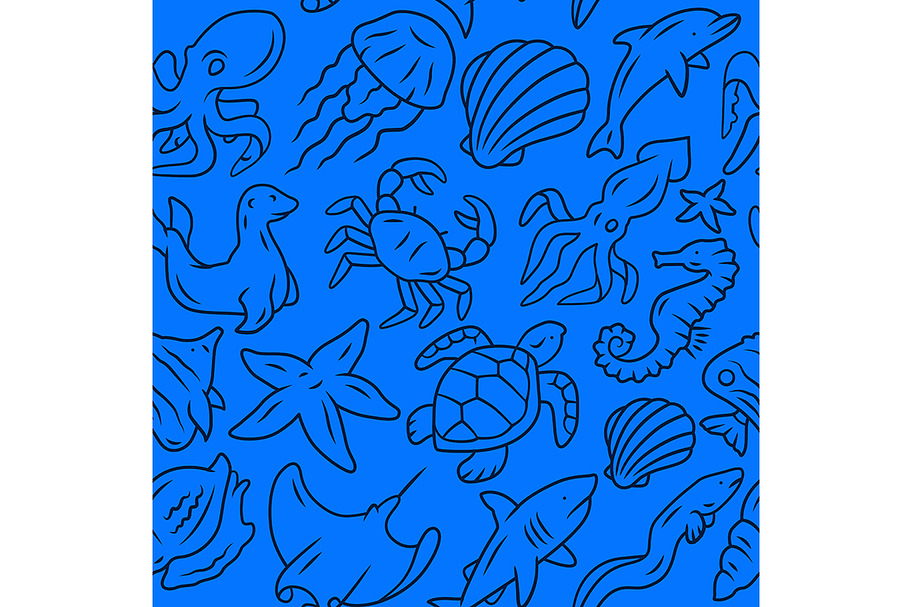 Sea animals vector seamless pattern