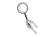 hand with magnifying glass sketch