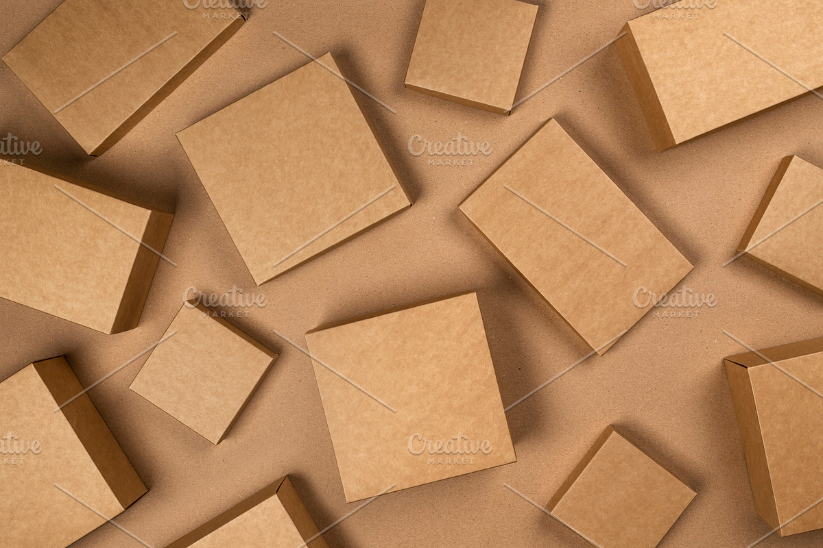 Brown cardboard boxes on craft paper in Product Mockups - product preview 8