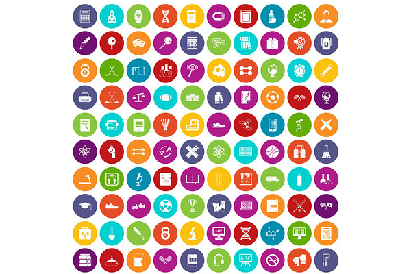 100 college icons set color