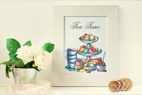 Tea Party Watercolor Clipart in Illustrations - product preview 5