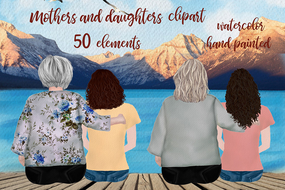 Mother and daughter, Granny clipart in Illustrations - product preview 8