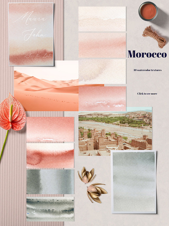 Morocco. Tropical. Watercolor tiles. in Illustrations - product preview 2