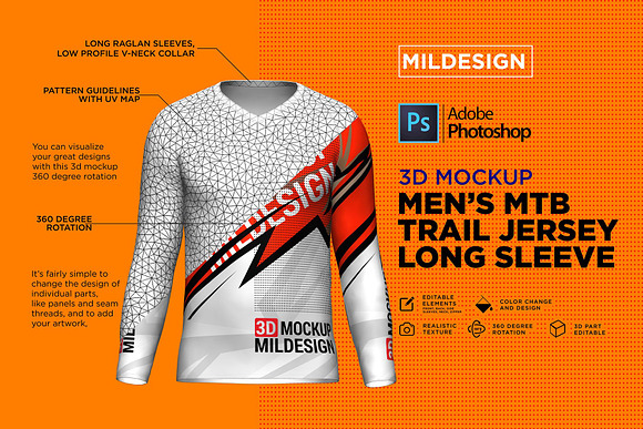 3D Mockup : Men's MTB Trail Jersey in Product Mockups - product preview 1