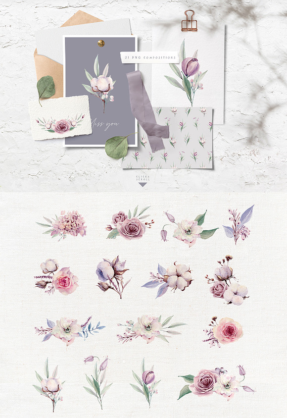 LILAC GRAY Watercolor collection in Illustrations - product preview 1