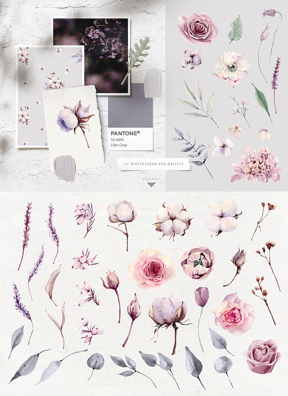 LILAC GRAY Watercolor collection in Illustrations - product preview 2