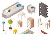 Isometric home furniture icons set