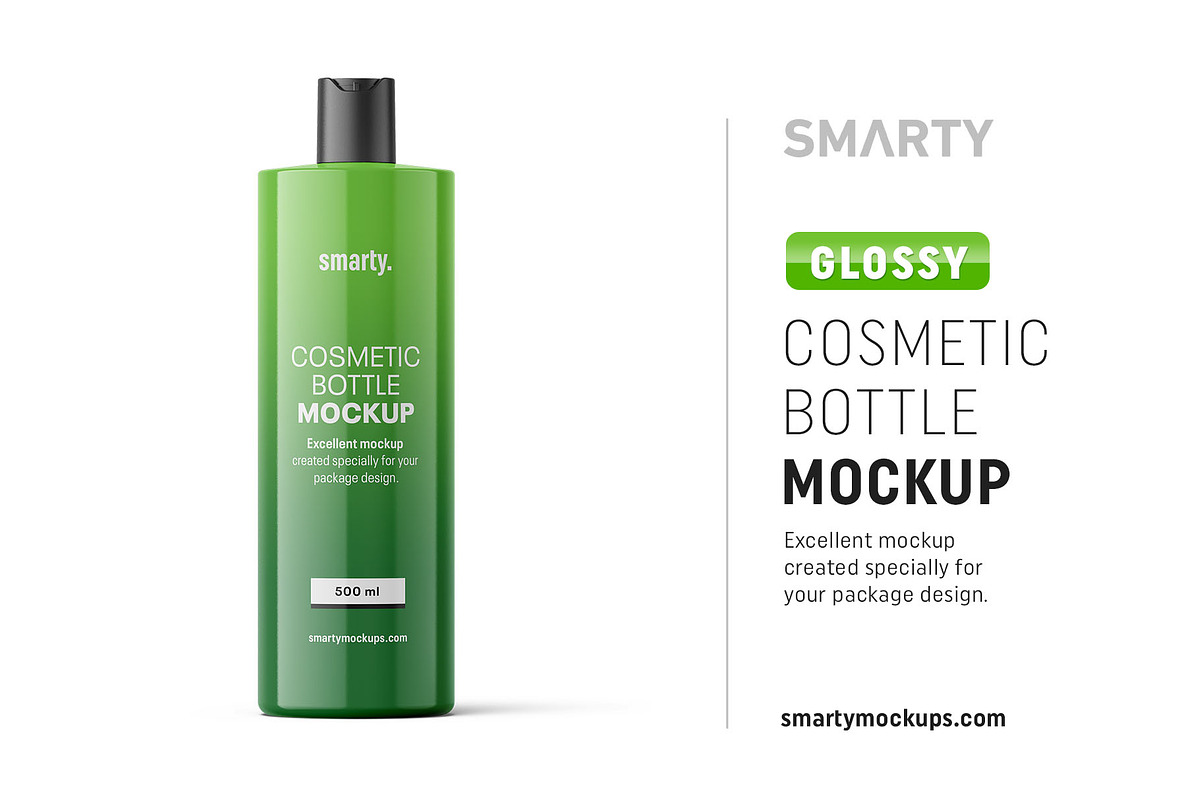 Glossy cosmetic bottle mockup 500ml in Product Mockups - product preview 8
