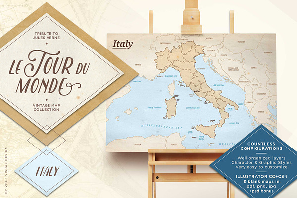 Le Tour du Monde - Italy vector map