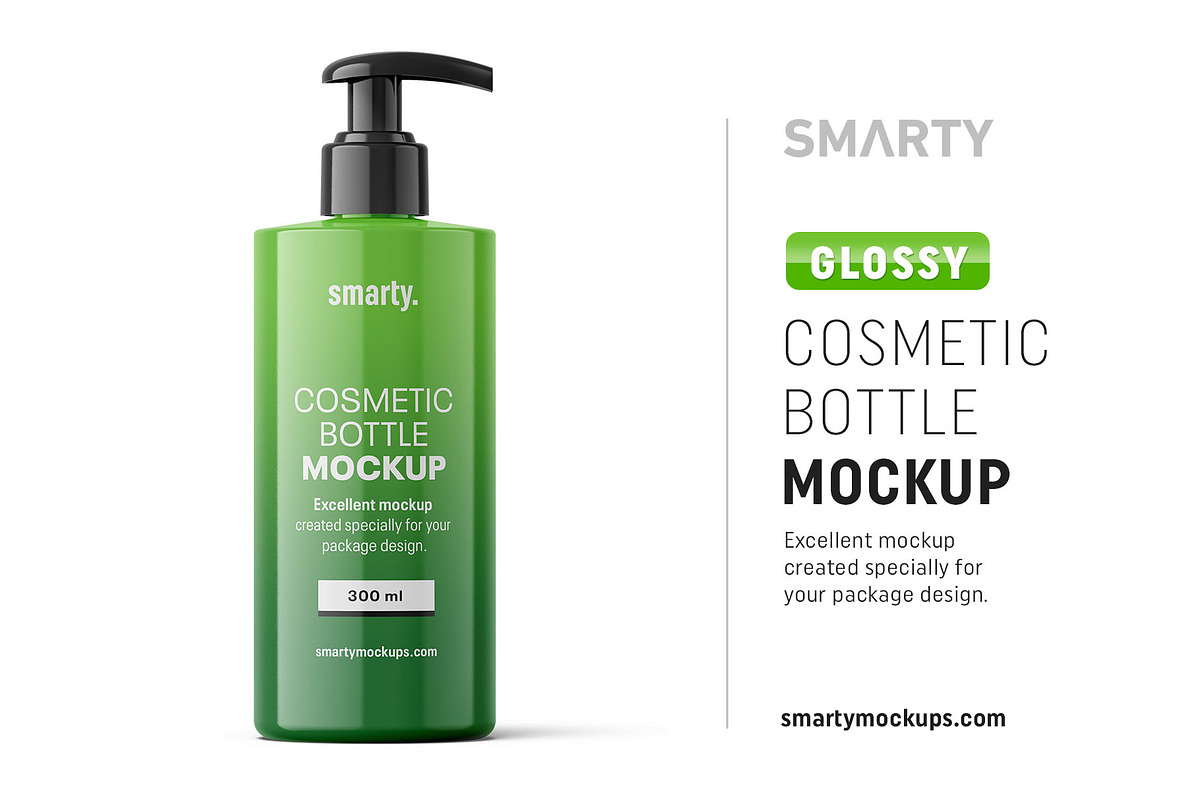 Glossy cosmetic bottle mockup 300ml in Product Mockups - product preview 8