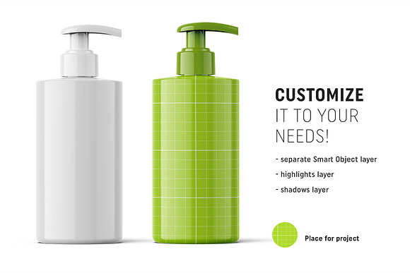 Glossy cosmetic bottle mockup 300ml in Product Mockups - product preview 1