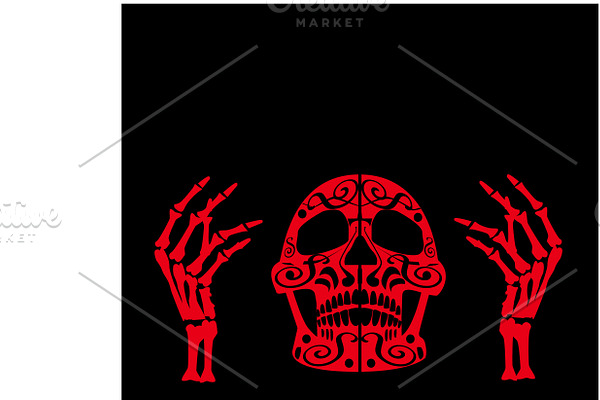 Skull red color with hands up black