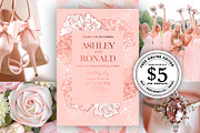 Pink gold peony wedding invitation