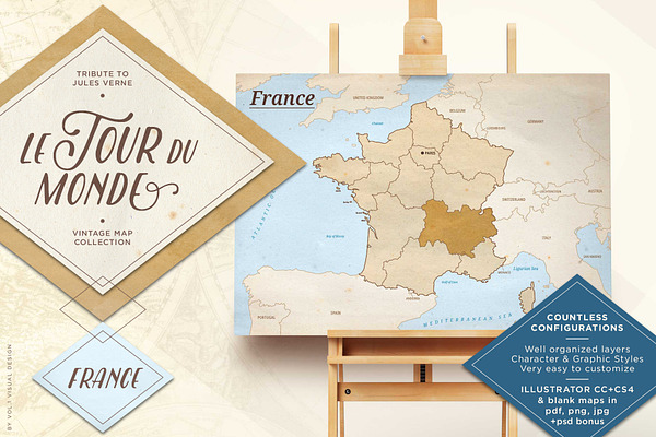 Le Tour du Monde - France vector map