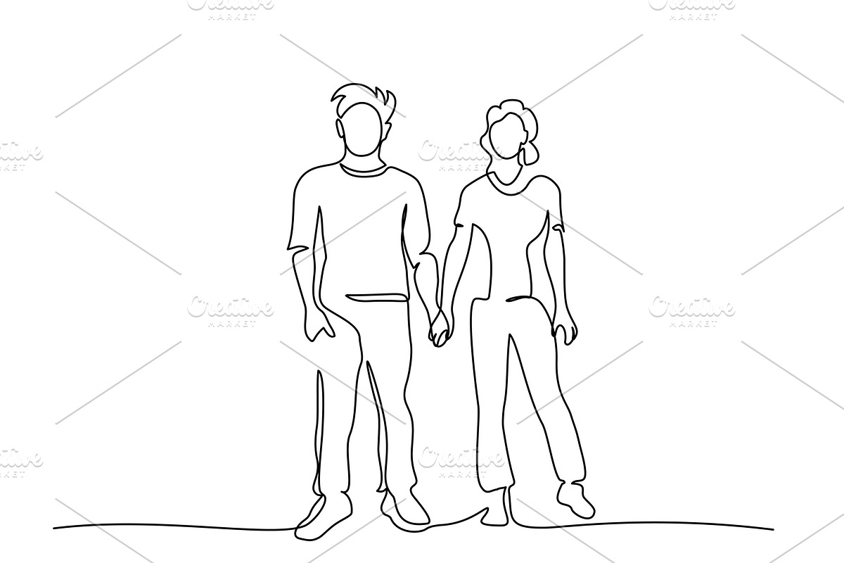 Couple man and woman holding hands in Illustrations - product preview 8