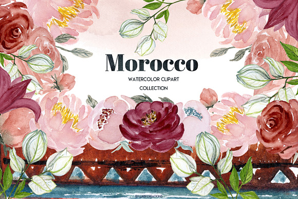 Morocco. Tropical. Watercolor tiles. in Illustrations - product preview 8