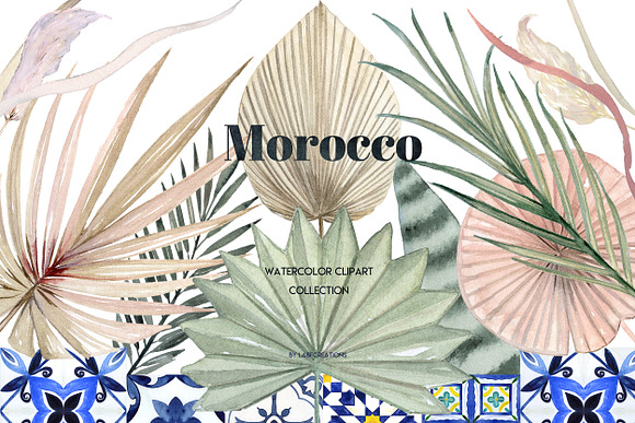 Morocco. Tropical. Watercolor tiles. in Illustrations - product preview 10