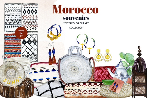 Morocco. Tropical. Watercolor tiles. in Illustrations - product preview 13