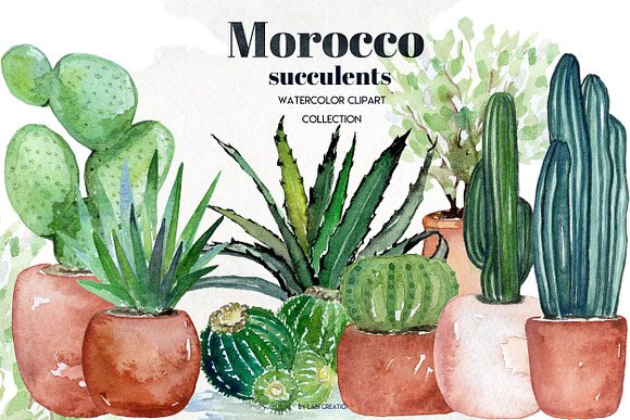 Morocco. Tropical. Watercolor tiles. in Illustrations - product preview 14