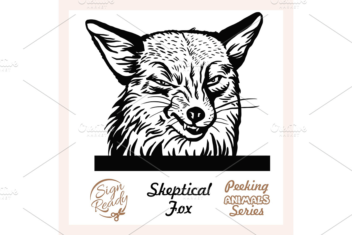 Peeking Skeptical Fox - Fox peeking in Illustrations - product preview 8